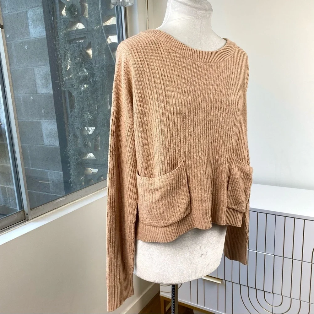 Madewell Ribbed Pocket Sweater in Camel Blush, Size S